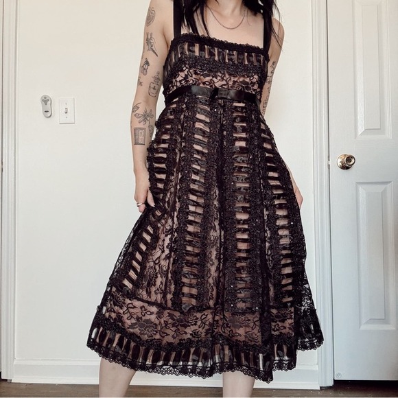 Anna Sui Midi Black Lace Dress Small - Picture 1 of 7